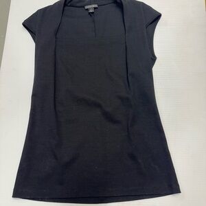 Lafayette 148 New York Black Fitted Cap Sleeve Polo Blouse